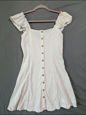 Forever 21 White Ruffle-Shoulder Button-Front Mini Dress